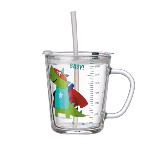 吸管玻璃杯儿童刻度牛奶杯早餐家用宝宝冲泡奶粉专用可爱喝水杯子