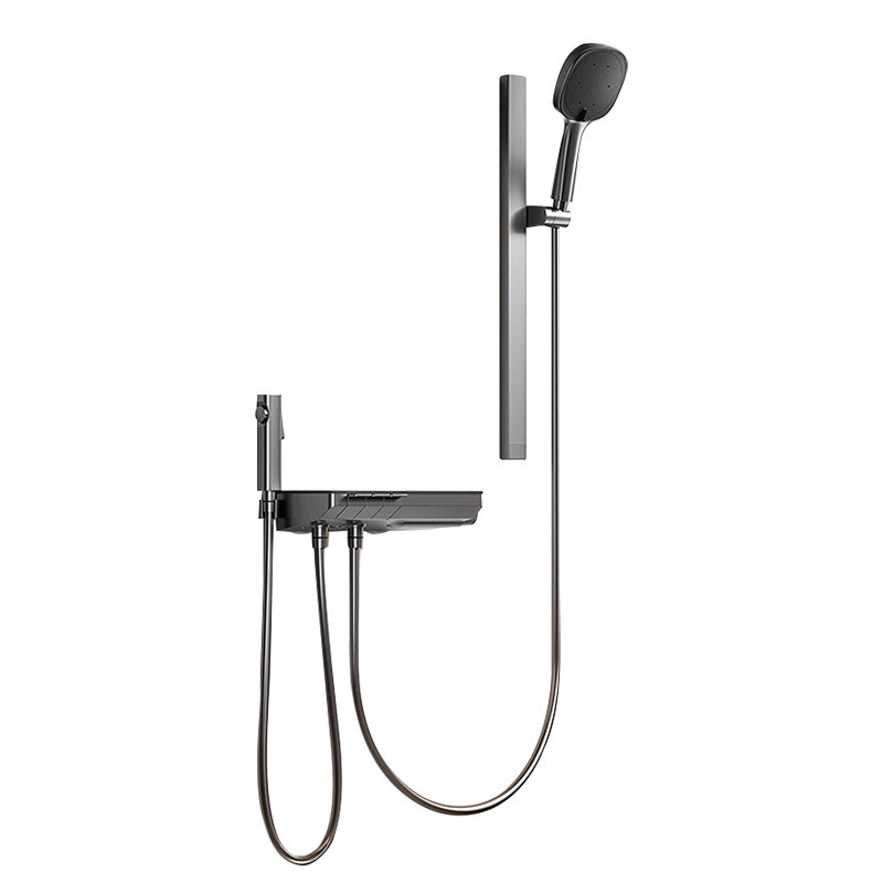 恒洁简易淋浴花洒套装奶白色无顶喷花洒钢琴按键温度数显带喷枪