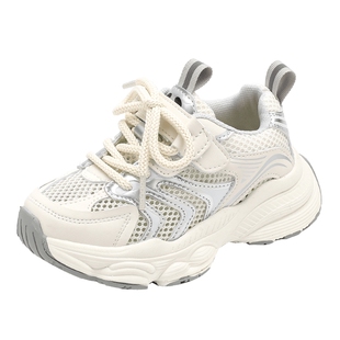 女童鞋子儿童运动白色老爹网鞋2025新款夏季薄款网面透气大童女孩