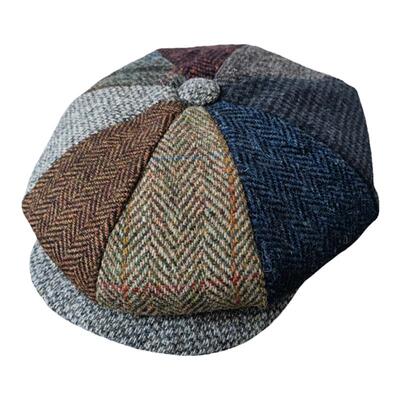 拼接纯羊毛帽子男女粗花呢八角帽