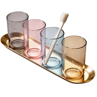 家用漱口杯刷牙杯透明口杯洗漱杯一家四口塑料三口防霉杯牙刷杯子