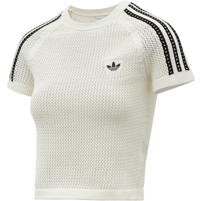 adidas阿迪达斯三叶草女子三条纹时尚针织运动短袖T恤KE0200