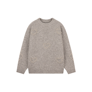 Amybaby女童上衣冬季2025新款慵懒高级感爱心珠珠简约毛衣针织衫