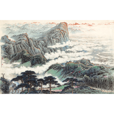 长城全图国画水墨山水画高清微喷
