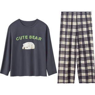 红豆男士长袖睡衣套装休闲套头圆领简约运动可外穿A类纯棉春秋款X