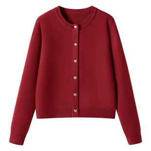 班尼路本命年针织衫女冬2026新款新年战袍外套开衫红色毛衣上衣M