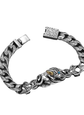 重工貔貅铜钱纯银手链复古新款