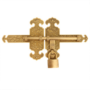 中式仿古纯铜花格门门栓插销实木门门闩门锁庭院花园大门黄铜插销