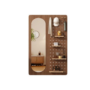 实木玄关洞洞板置物架穿衣镜一体入户门口挂衣架墙上壁挂全身镜子