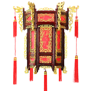 中式木质仿古实木六角宫灯装饰户外阳台室内印字创意吊中国风吊灯