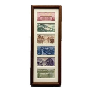 六连框黑胡桃相框增运多金画框摆台人民币装饰画简约轻奢立式摆台