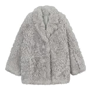 CONCISE-WHITE简白 2025秋季新款翻领廓形托卡外套女精致皮草女