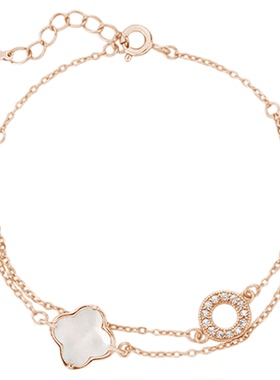 「双层四叶草」999足银手链原创