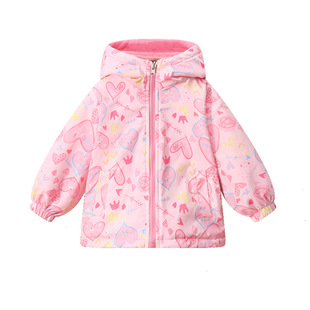 小黄鸭儿童薄款外套双面穿摇粒绒春秋男女童宝宝女孩粉紫抓绒拉链
