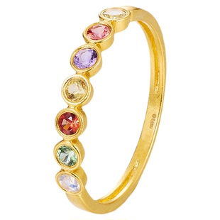 宝石矿工 足金彩虹糖 彩蓝宝沙弗莱月光石黄金戒指多巴胺戒