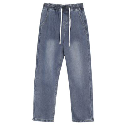 一条过冬加绒加厚！复古酵洗磨白！冬季男士松紧腰宽松直筒牛仔裤