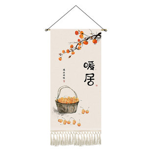 新中式暖居玄关装饰挂画布艺客厅背景墙如意挂布走廊过道布画定制