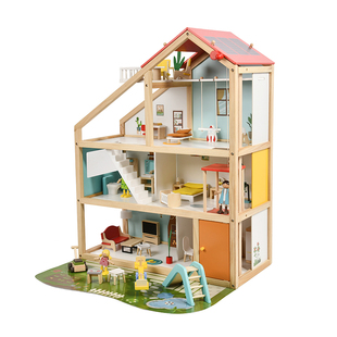 儿童木制仿真欧式三层别墅过家家玩具娃娃屋电梯人偶家具娃娃房子