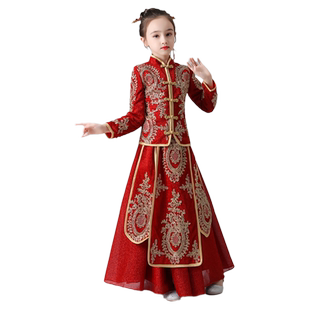汉服女童红色中国风旗袍拜年服儿童过年衣服唐装秀禾服秋冬长袖