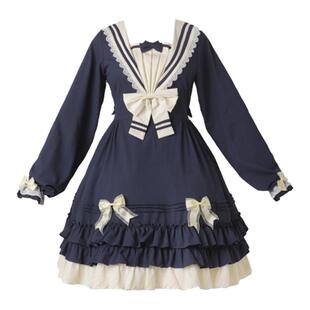 现货 草莓巫女原创设计Lolita裙海军风莱茵河op洛丽塔四季可穿