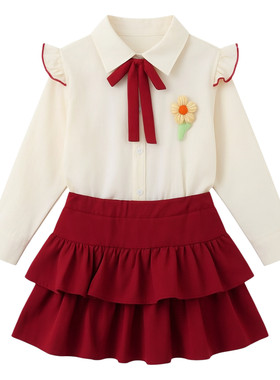 女童红色校服演出套装合唱朗诵