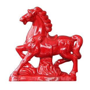 陶瓷红马摆件唐三彩大红马家居摆设客厅装饰工艺礼品招财办公摆件