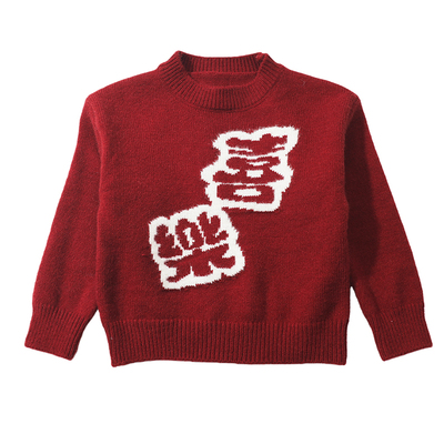 女童毛衣红色喜乐拜年服保暖百搭可外穿针织内搭洋气套头打底衫潮