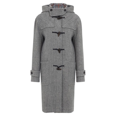 BURBERRY 博柏利 女士灰色羊毛牛角扣连帽大衣2025秋冬意大利代购