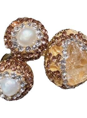 晶洞原石香槟托帕不规则黄晶紫水晶戒指高定珠宝紫水晶巴洛克戒指