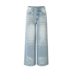 Covertitle [赵露思同款]复古牛仔水洗猫须通勤设计感直筒阔腿裤