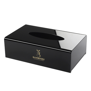 亚克力广告纸巾盒定制可印logo酒店商用黑色高档餐巾纸盒抽纸盒