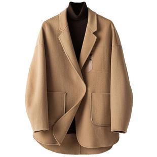 BXV驼色茧型双面羊绒大衣女短款2025春季新款小个子双面呢外套潮