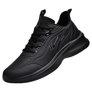 双星运动鞋男2025秋季新款跑鞋女轻便休闲鞋冬皮面男士黑色跑步鞋