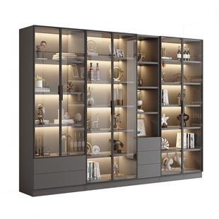 书柜一体整墙定制玻璃柜客厅落地酒柜书房组合书架家用手办展示柜