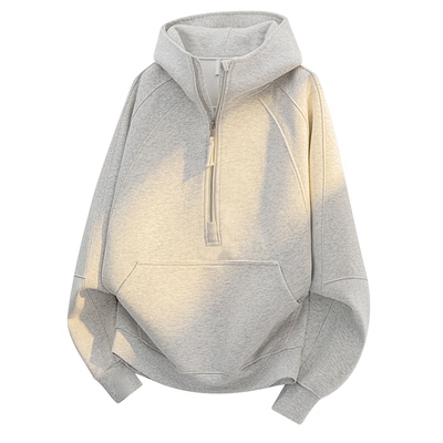 拉夏贝尔重磅半拉链连帽卫衣外套男女秋冬新款廓形简约高级感夹克