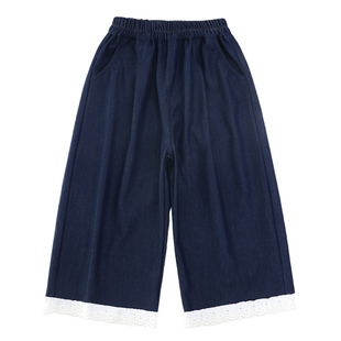 女童裤子夏季薄款2026新款夏装儿童天丝七分裤大童花边八分牛仔裤