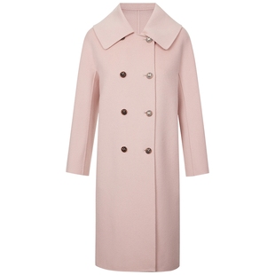 【100%纯绵羊毛】莱茵福莱尔外套女翻领双排扣双面呢毛呢大衣秋冬