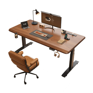 实木电动升降桌电脑桌台式家用学习书桌电竞办公桌子可升降工作台
