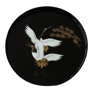 日本进口山中漆器松鹤延年漆盘树脂双鹤茶盘日式家用摆盘高级托盘