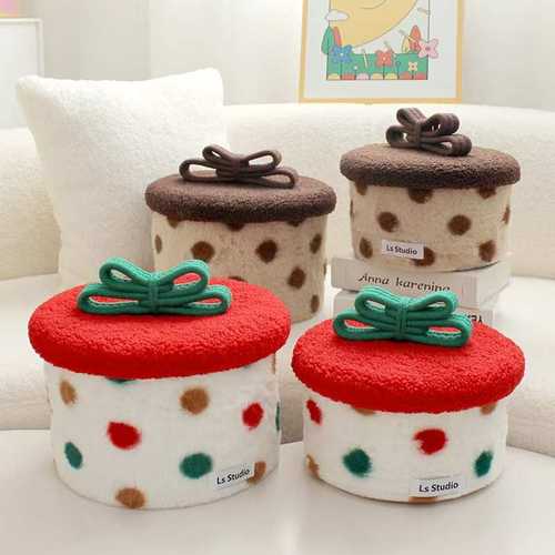彩色波点礼物盒带盖桌面零食收纳筐家用小众设计收纳毛绒玩具零食