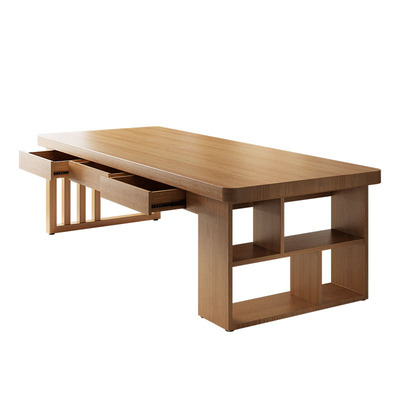 去客厅大长实木书桌家用学习书柜一体带抽屉大板桌长条桌子工作台