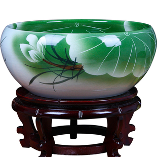 景德镇陶瓷鱼缸包邮手绘桌面摆件风水大号养金鱼缸乌龟睡莲荷花盆