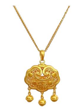 中国风福字平安如意锁钛钢项链女长命锁电镀真金保色民族风锁骨链