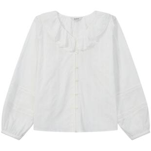【新品】BEANPOLE滨波2026春季女士波嬉风荷叶领蕾丝纯棉长袖衬衫