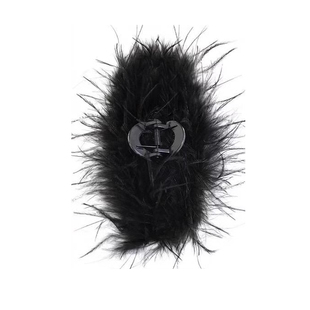 羽毛抓夹女大号高级感黑色鸵鸟毛毛绒发夹秋冬后脑勺鲨鱼夹子头饰