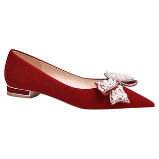 红色结婚鞋女平底2025年四季新款中式秀禾服新娘鞋平跟孕妇不累脚