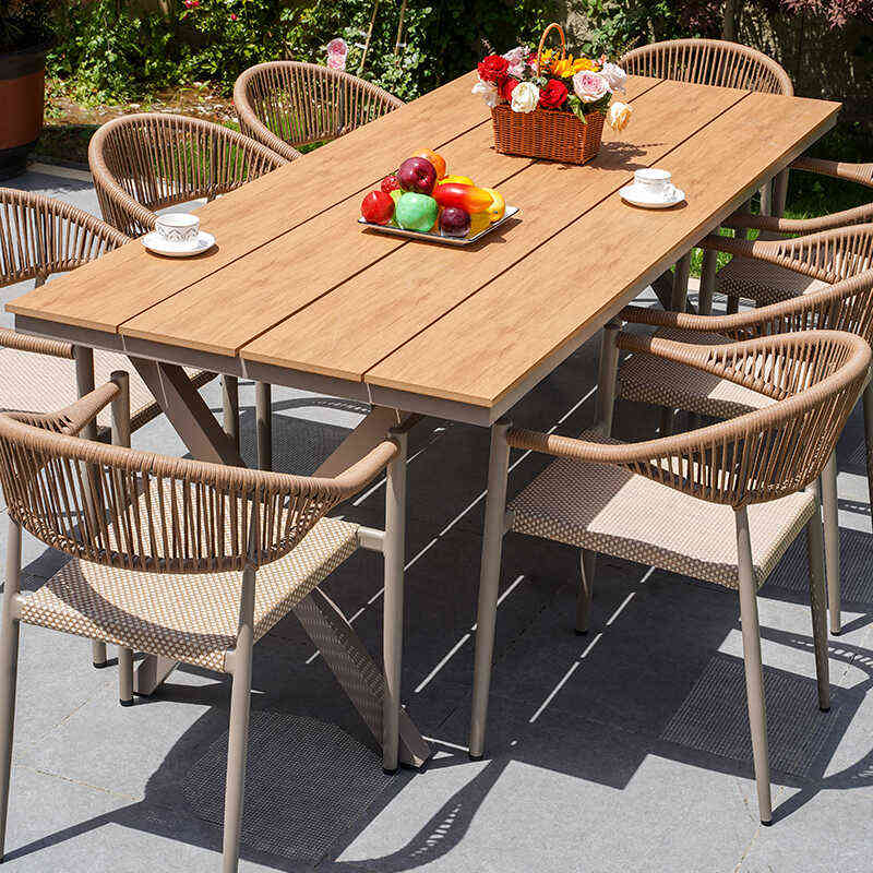 户外桌椅庭院高端室外别墅花园露天阳台铝合金藤编椅塑木桌子组合