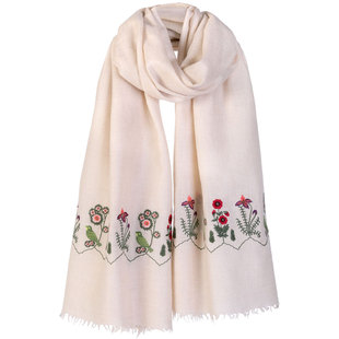秀坊奢品 高山羊绒pashmina原绒灵动刺绣保暖披肩围巾女 法式田园