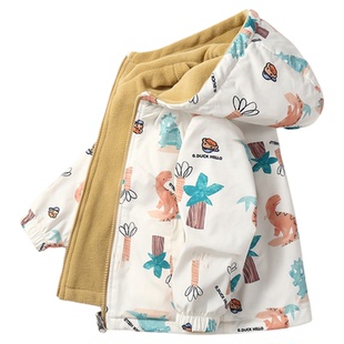 小黄鸭儿童春装外套双面穿2025摇粒绒秋季男宝宝小女孩抓绒拉链衫