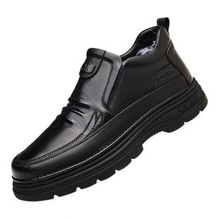 奥康 男鞋真皮高帮棉皮鞋冬季新款加绒一脚蹬防滑中老年爸爸棉鞋H